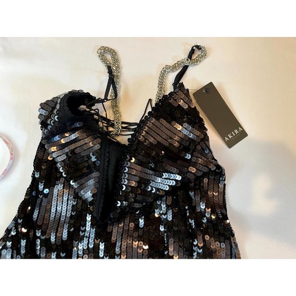 NWT Akira Black Label Women Sequin Beaded Party Cocktail Mini Dress Size Small - Picture 8 of 10
